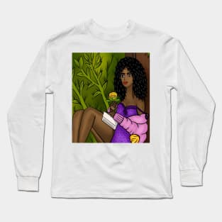 Black woman with flower artwork illustration Long Sleeve T-Shirt